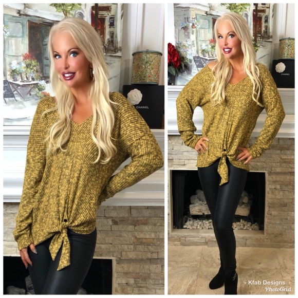 ❤️LAST 1! Mustard Oversized Tie Front Tunic! - Picture 6 of 6